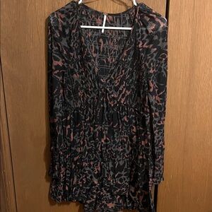 Free People Black and Brown Patterned Top
